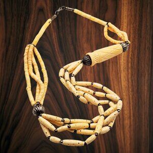 Vintage Style Cream Carved Multi-Strand Statement Necklace